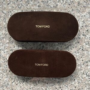 NWT TOM FORD eyeglass cases (set of 2) brown velvet hard clamshell with wipes